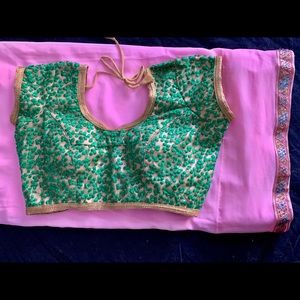 NEW— Pink/ Green Saree